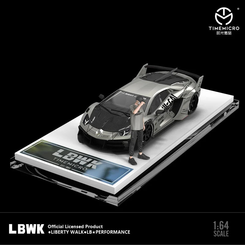 TIME MICRO 1:64 LP700 GTEVO LBWK Battle Grey Painting Alloy Model Car for Collection& Display