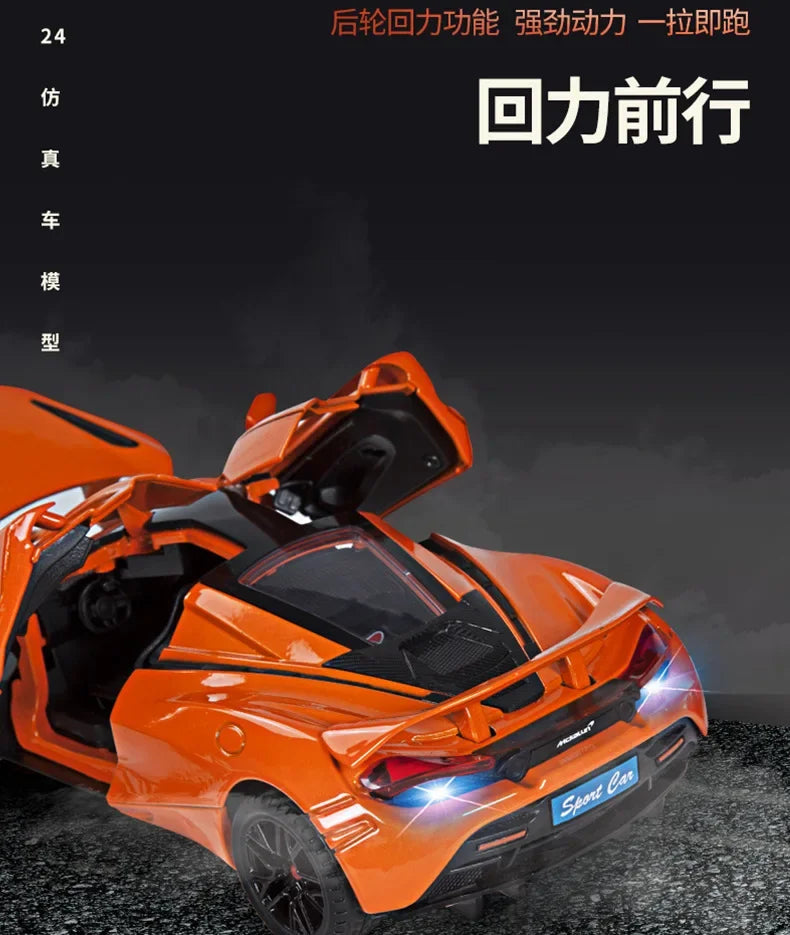 1:24 McLaren 720S Sports Car Alloy Diecast Simulation Model Car Toys With Sound And Light Pull Back Toys For Children Gift C310