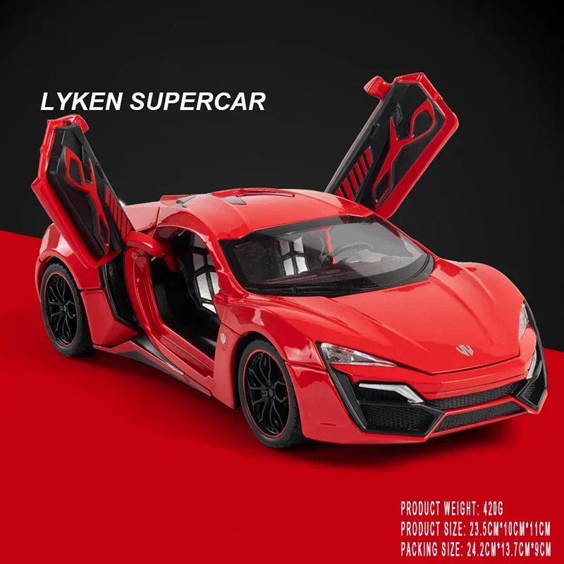 1:24 Lykan Hyper Sports Car Alloy Pull Back Car Model Simulation Sound And Light Can Open The Door Diecast Toy Car Boy Toys Gift