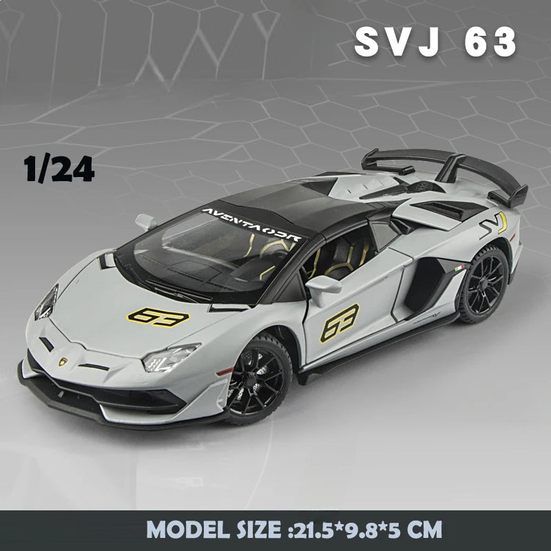 1/24 Scale Lambor Aventador SVJ 63 Super Car Model Sound Light Collection Metal Diecast Toys Vehicles Kids Boys Gift Decoration