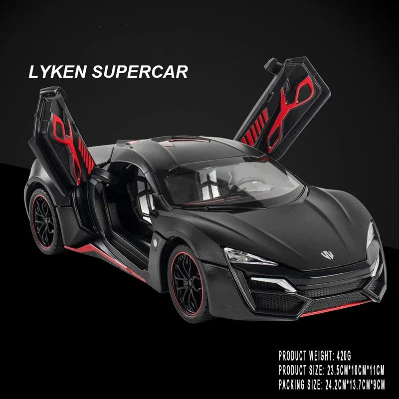 1:24 Lykan Hyper Sports Car Alloy Pull Back Car Model Simulation Sound And Light Can Open The Door Diecast Toy Car Boy Toys Gift