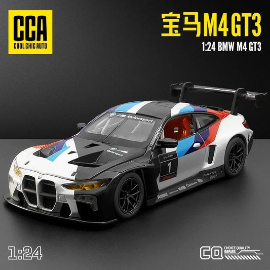 1:24 BMW M4 GT3 sports car High Simulation Diecast Metal Alloy Model car Sound Light Pull Back Collection Kids Toy Gifts