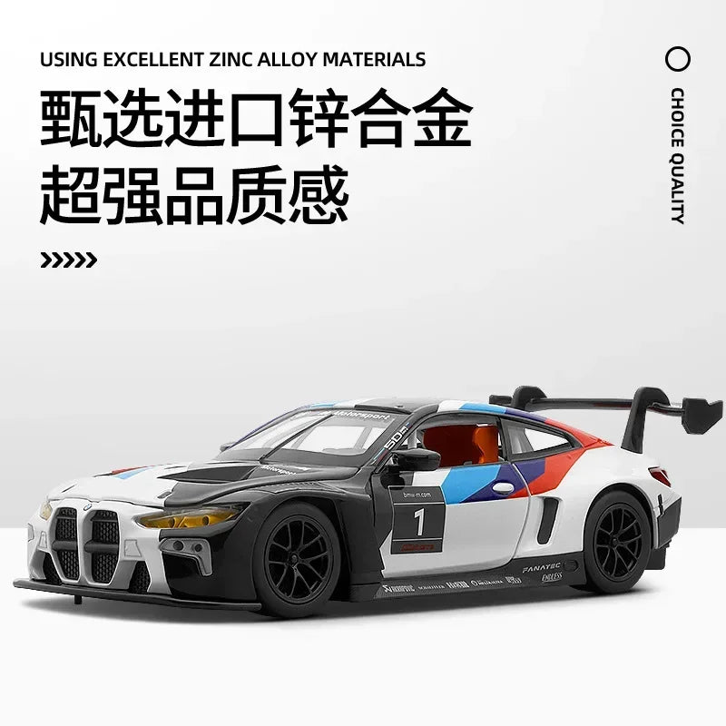 1:24 BMW M4 GT3 sports car High Simulation Diecast Metal Alloy Model car Sound Light Pull Back Collection Kids Toy Gifts