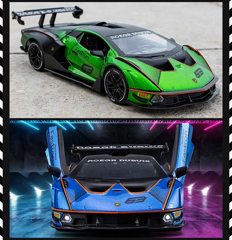 1:24 Scale Lamborghini SCV12 Diecast Car Model with Sound and Light Effects, Spring-Loaded Action