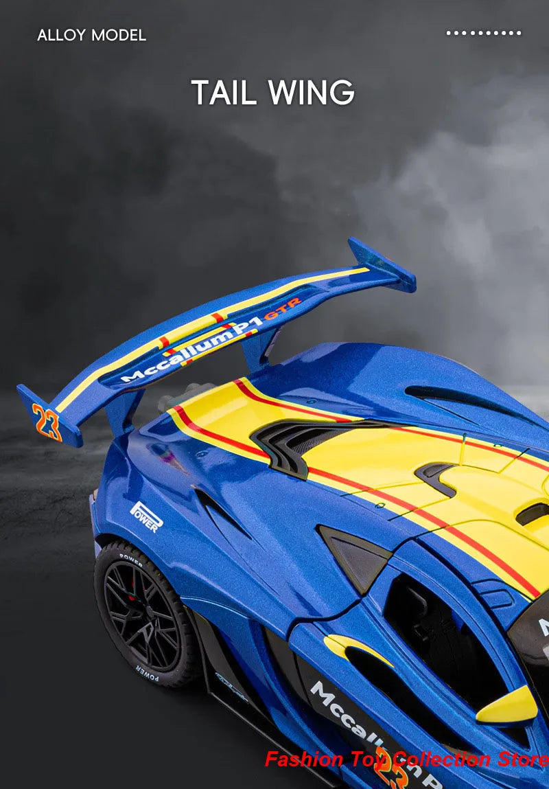 1: 22 Mccallum P1 GTR Alloy Car Model High Simulation Diecasts Toy With Sound and Light Pull Back Vehicles Decoration Toys