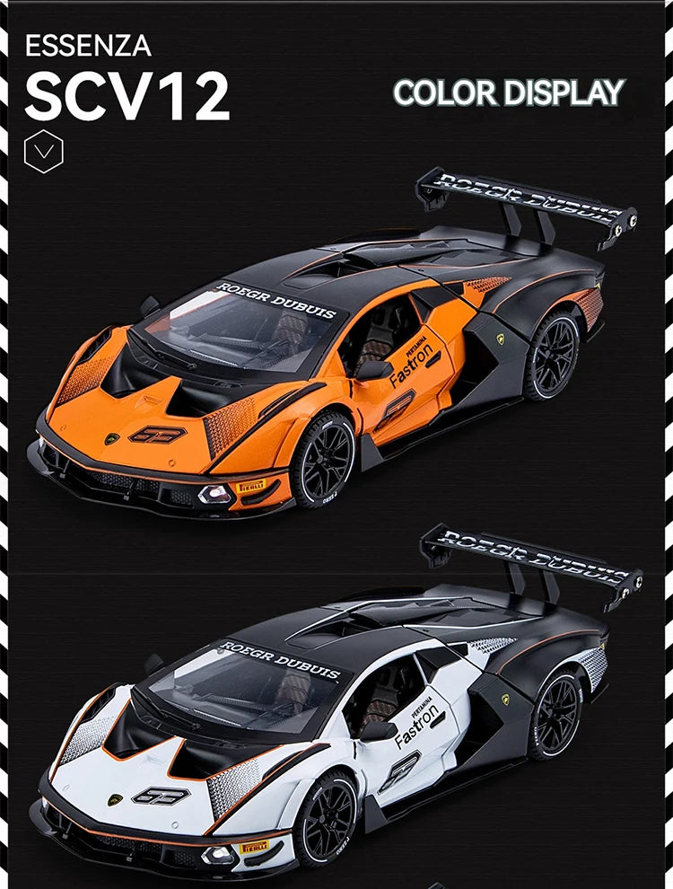 1:24 Scale Lamborghini SCV12 Diecast Car Model with Sound and Light Effects, Spring-Loaded Action