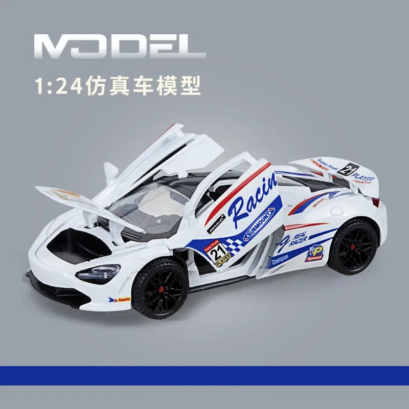 1:24 McLaren 720S Sports Car Alloy Diecast Simulation Model Car Toys With Sound And Light Pull Back Toys For Children Gift C310