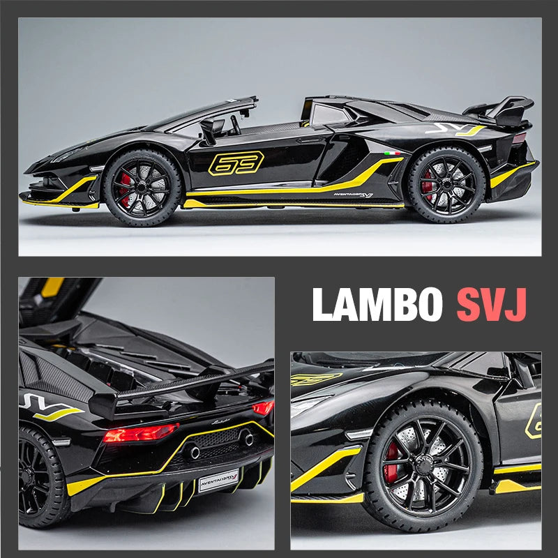 1/24 Scale Lambor Aventador SVJ 63 Super Car Model Sound Light Collection Metal Diecast Toys Vehicles Kids Boys Gift Decoration