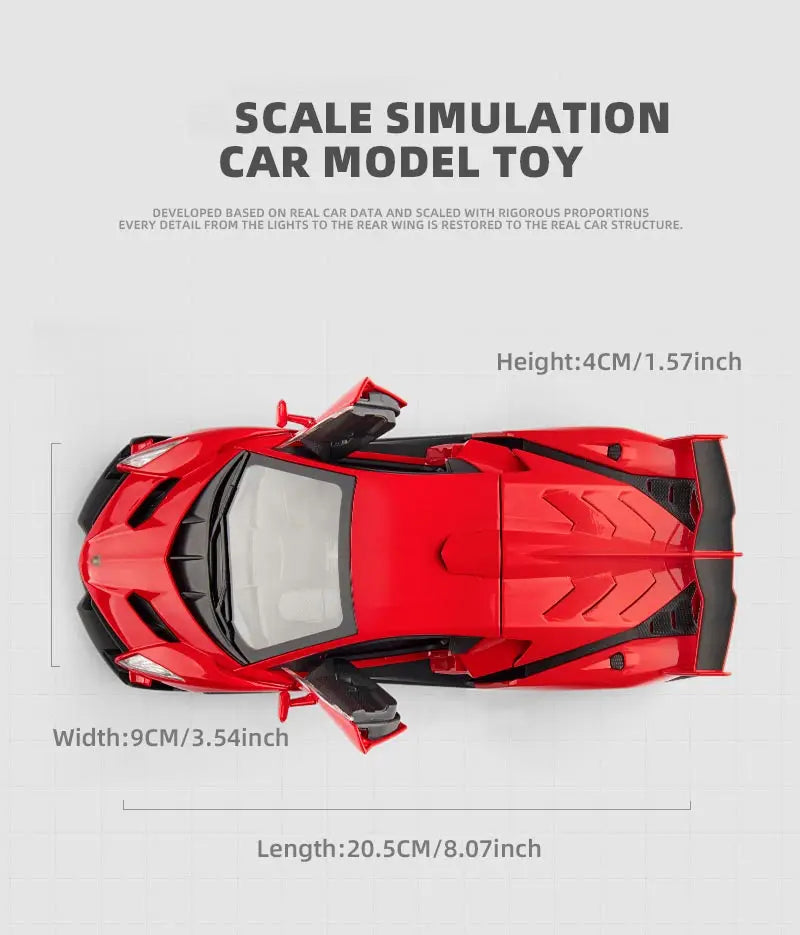 Diecast Car for Veneno Model Car 1/24 Scale Sports Toy Vehicle Door Can Be Opened Toy Car Front Wheel Steerable