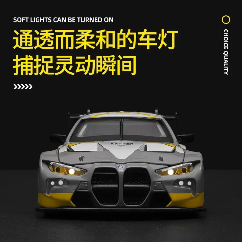 1:24 BMW M4 GT3 sports car High Simulation Diecast Metal Alloy Model car Sound Light Pull Back Collection Kids Toy Gifts