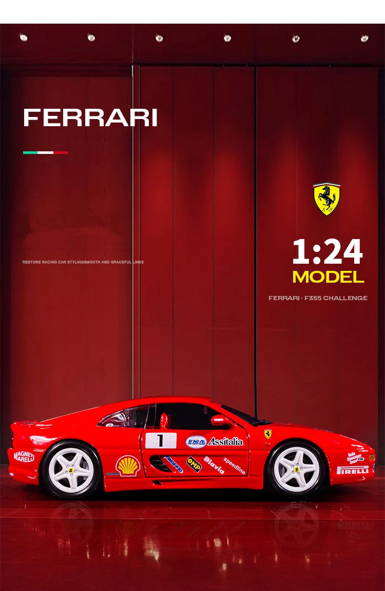 Bburago 1:24 Ferrari F355 Challenge Alloy Sports Car Model Diecast Metal Racing Car Vehicles Model Simulation Childrens Toy Gift